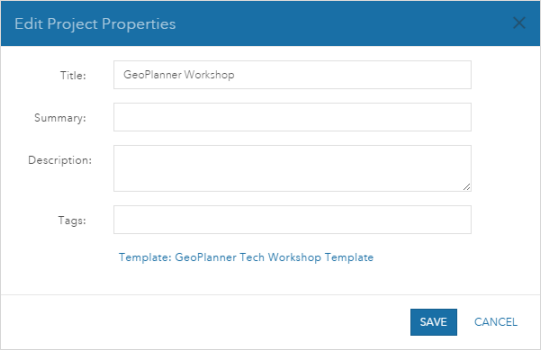 Edit Project Properties page Edit Project Properties page